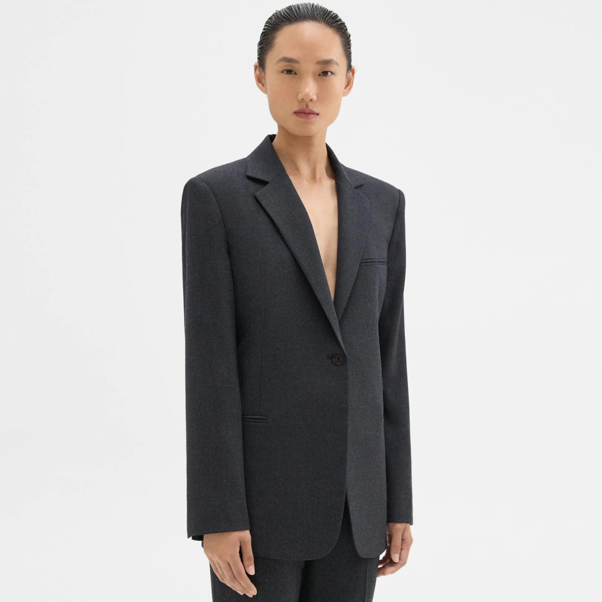 Theory Slim Blazer In Sleek Flannel-Women Suits|Blazers + Jackets