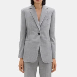 Theory Slim Blazer In Sleek Flannel-Women Suits|Blazers + Jackets