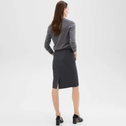 Theory Slim Pencil Skirt In Good Wool-Women Skirts
