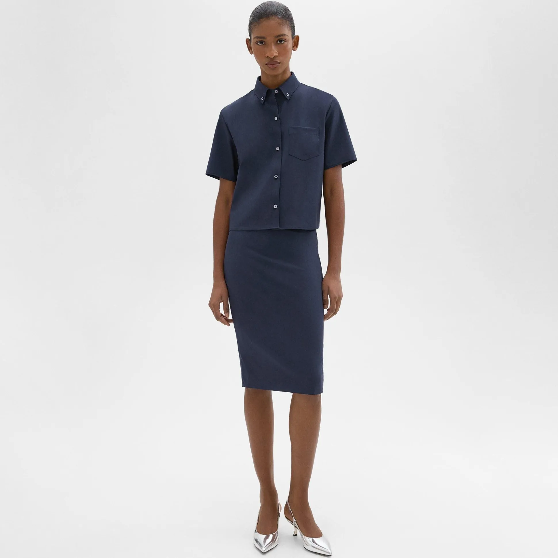 Theory Slim Pencil Skirt In Good Wool-Women Skirts