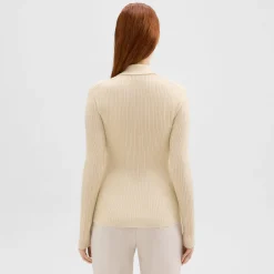 Theory Slim Polo In Wool-Viscose Crepe-Women Sweaters + Cardigans