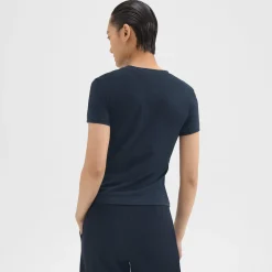 Theory Slim Tee In Stretch Nylon-Women T-Shirts