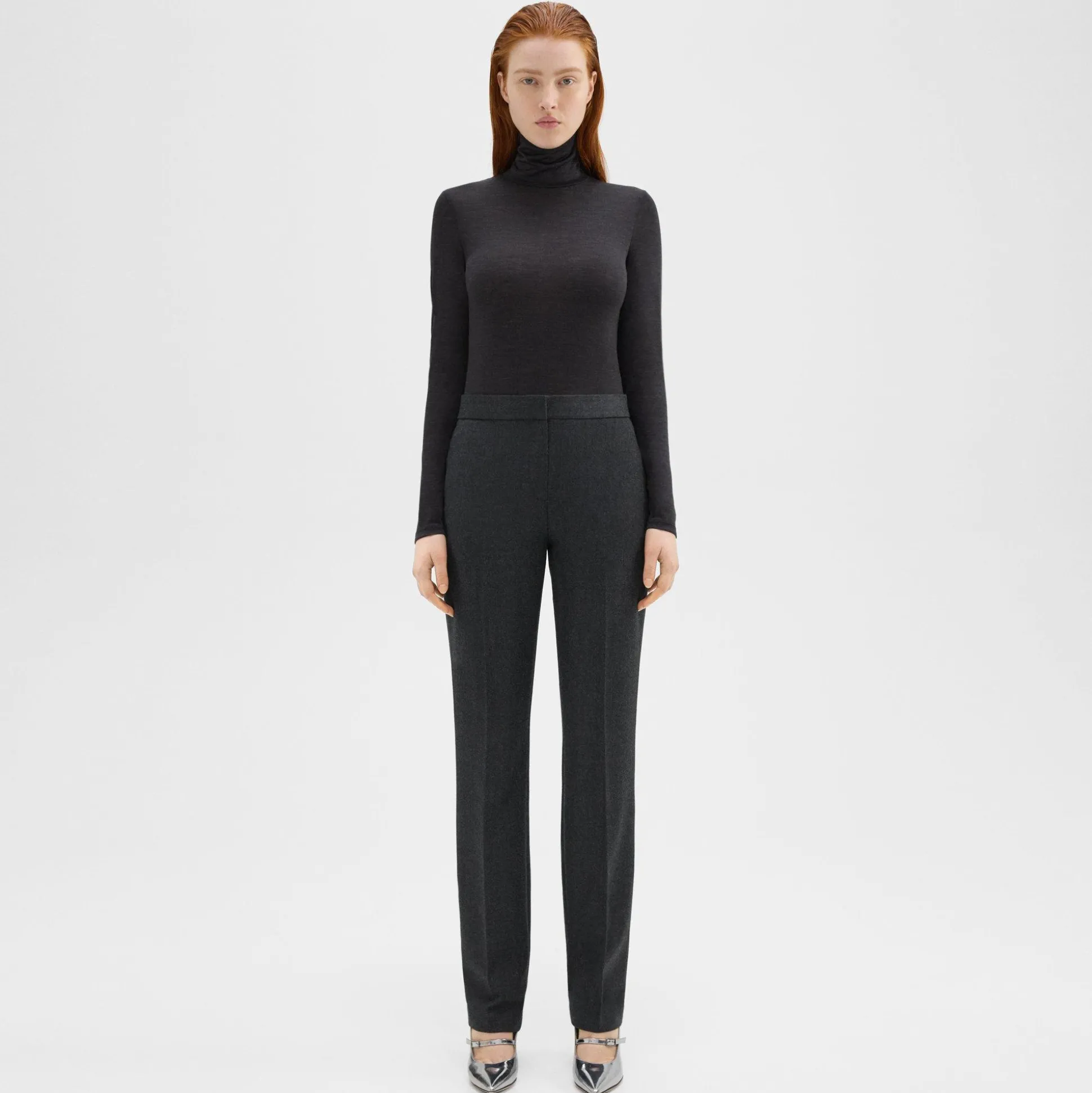 Theory Slim-Straight Pant In Melange Sleek Flannel-Women Suits|Pants