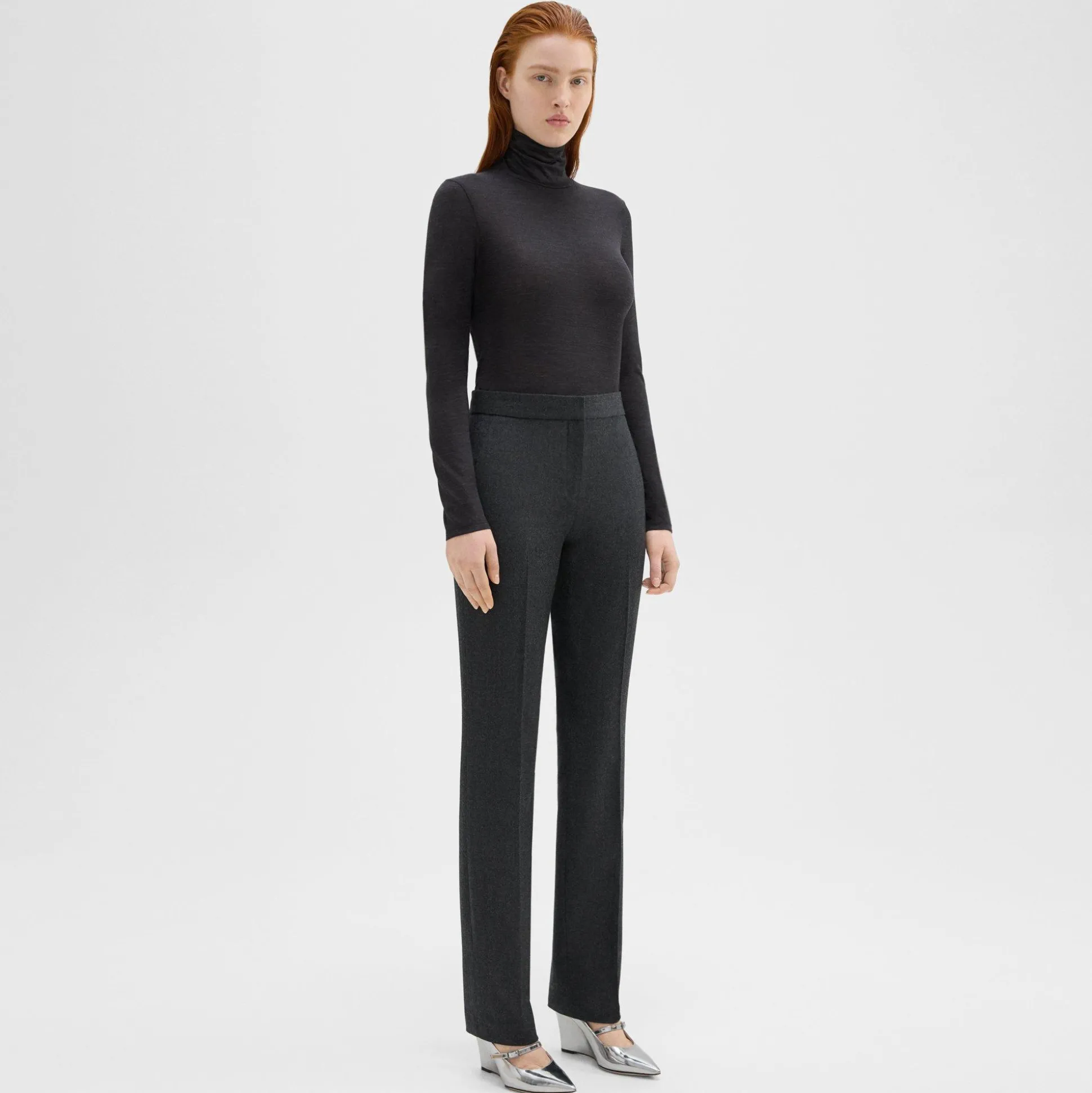 Theory Slim-Straight Pant In Melange Sleek Flannel-Women Suits|Pants