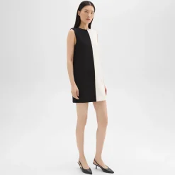 Theory Split Sleeveless Shift Dress In Admiral Crepe-Women Dresses
