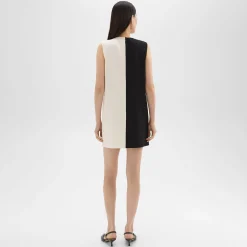 Theory Split Sleeveless Shift Dress In Admiral Crepe-Women Dresses