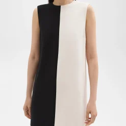 Theory Split Sleeveless Shift Dress In Admiral Crepe-Women Dresses