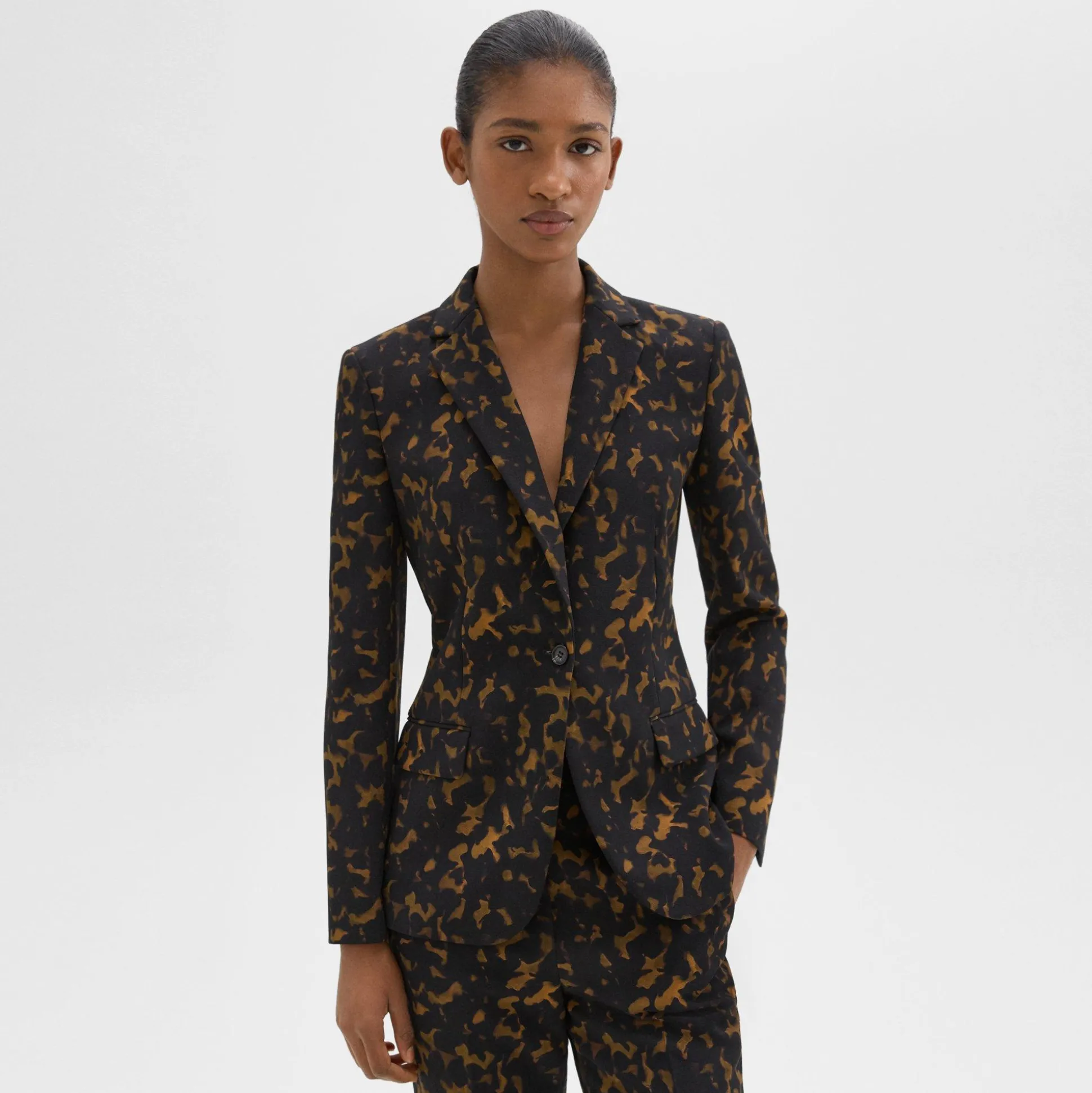 Theory Staple Blazer In Tortoiseshell Printed Crepe-Women Suits|Blazers + Jackets
