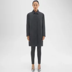 Theory Straight Car Coat In Double-Face Wool Flannel-Women Outerwear