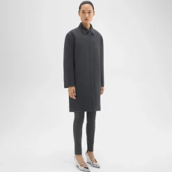 Theory Straight Car Coat In Double-Face Wool Flannel-Women Outerwear