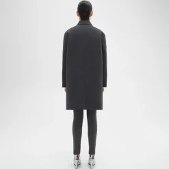 Theory Straight Car Coat In Double-Face Wool Flannel-Women Outerwear