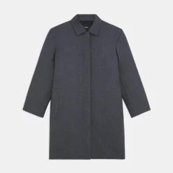 Theory Straight Car Coat In Double-Face Wool Flannel-Women Outerwear