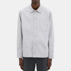 Theory Striped Cotton-Blend Shirt Jacket-Men Shirts