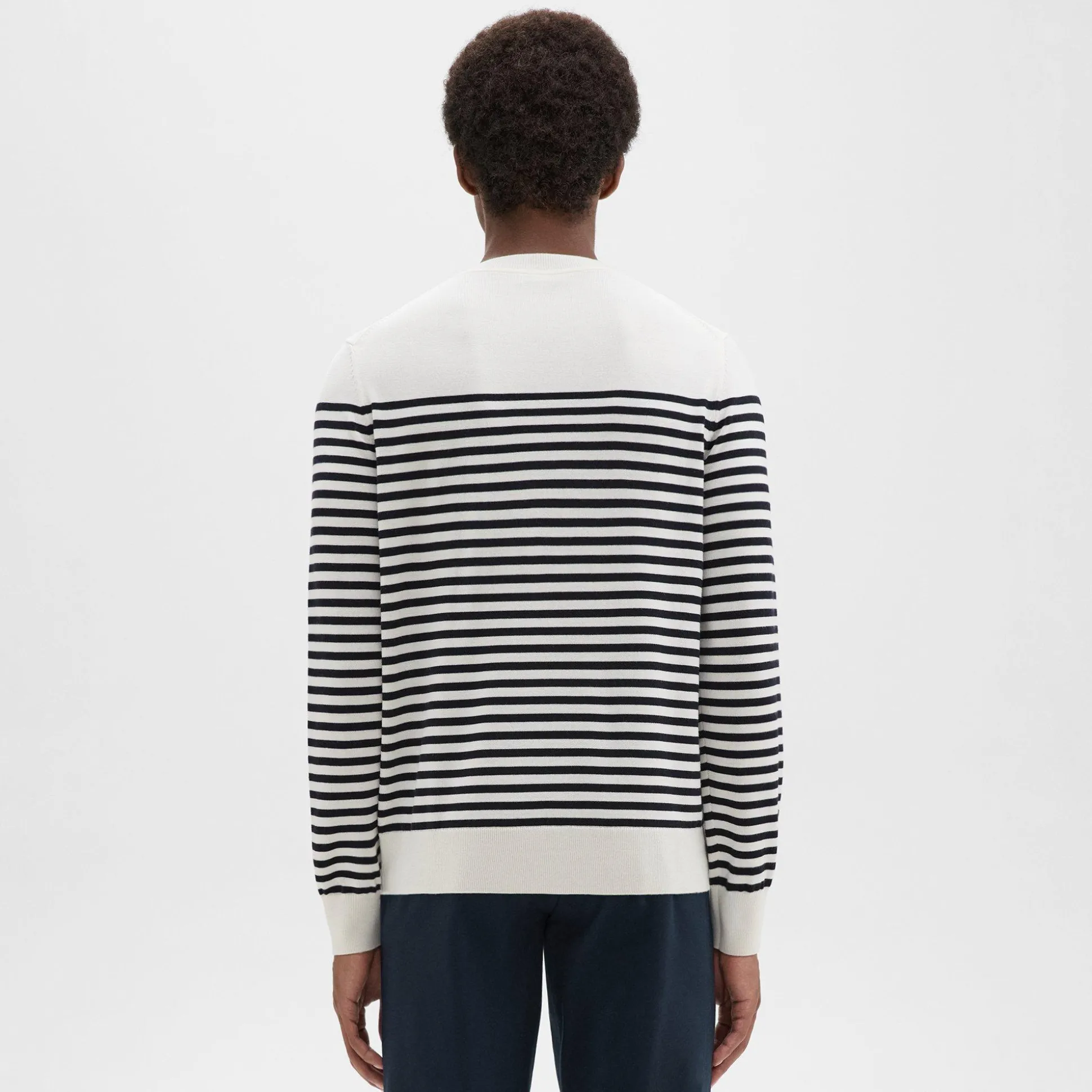 Theory Striped Crewneck Sweater In Merino Wool-Men Sweaters + Cardigans