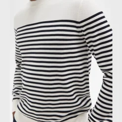 Theory Striped Crewneck Sweater In Merino Wool-Men Sweaters + Cardigans