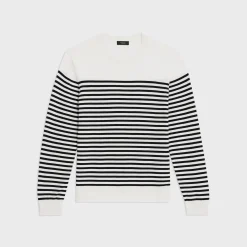 Theory Striped Crewneck Sweater In Merino Wool-Men Sweaters + Cardigans