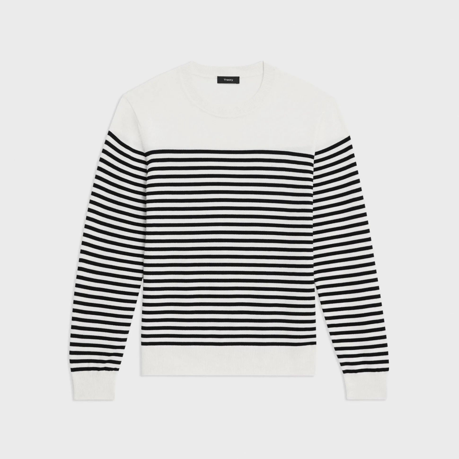 Theory Striped Crewneck Sweater In Merino Wool-Men Sweaters + Cardigans