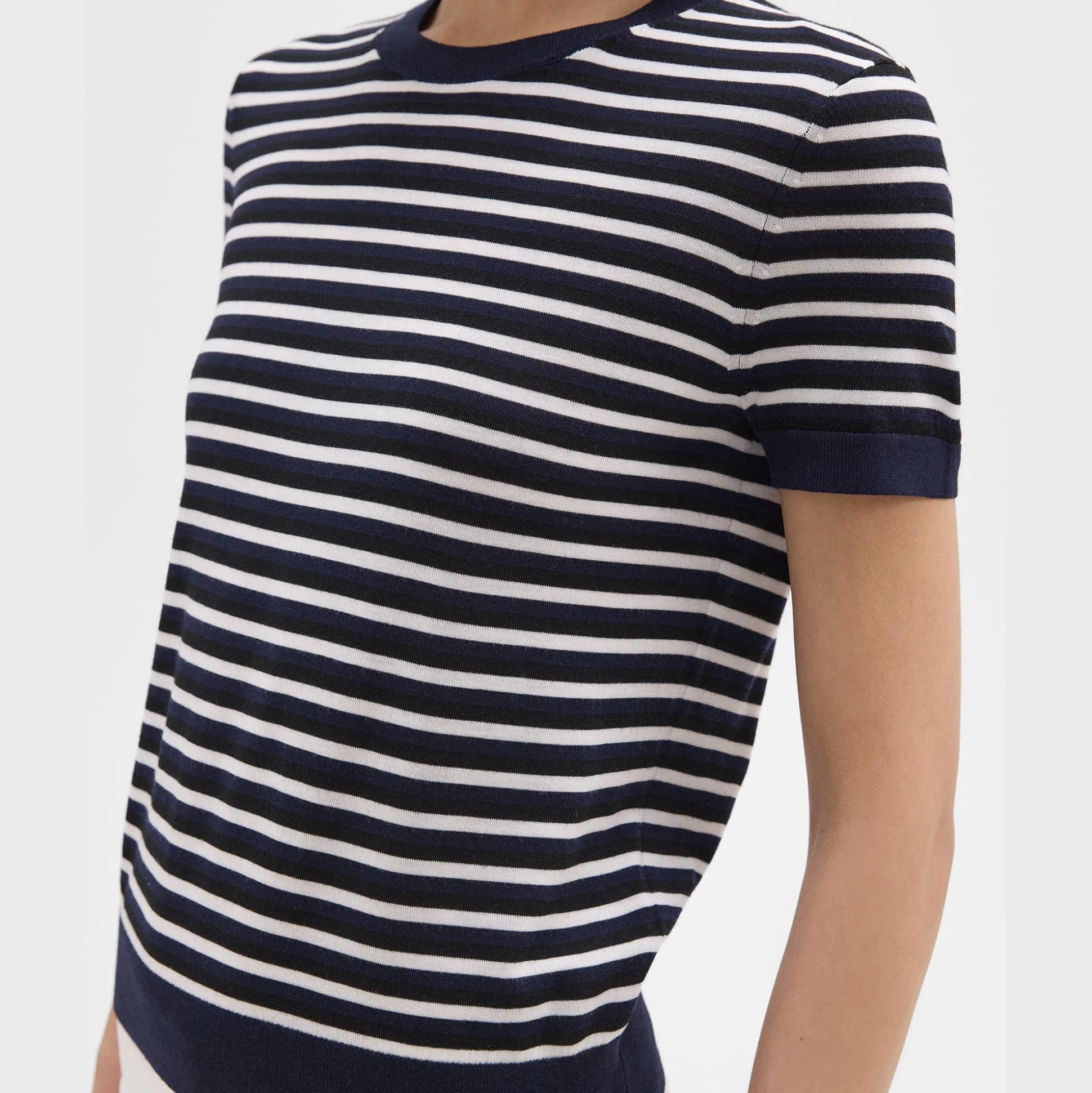 Theory Striped Short-Sleeve Sweater In Regal Wool-Women Sweaters + Cardigans