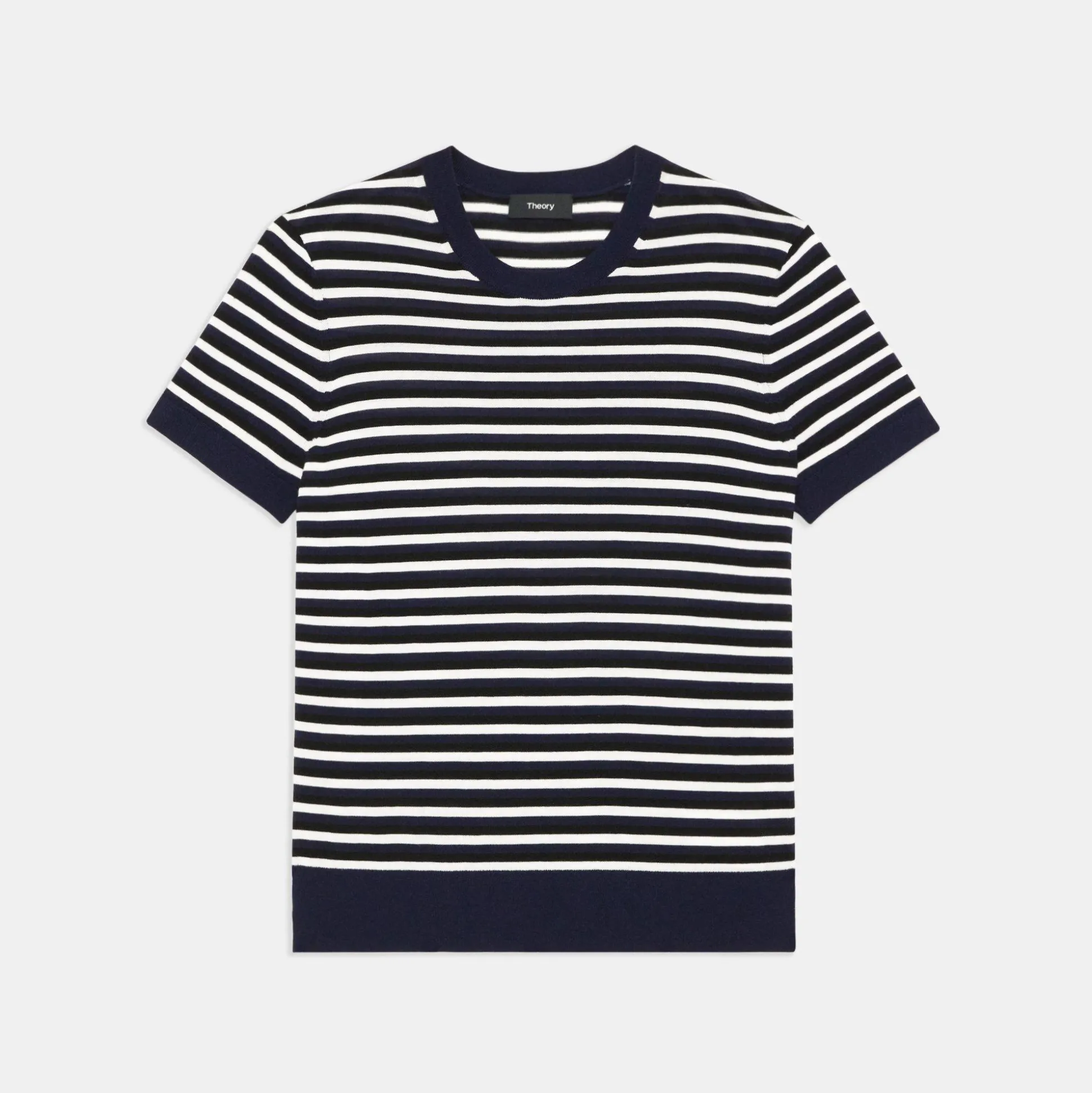 Theory Striped Short-Sleeve Sweater In Regal Wool-Women Sweaters + Cardigans