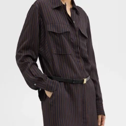 Theory Striped Silk-Viscose Shirt Dress-Women Dresses