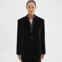 Theory Tailored Blazer In Stretch Velvet-Women Suits|Blazers + Jackets