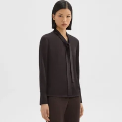 Theory Tie Neck Blouse In Satin-Women Tops