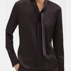 Theory Tie Neck Blouse In Satin-Women Tops