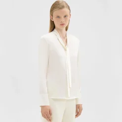 Theory Tie Neck Blouse In Satin-Women Tops