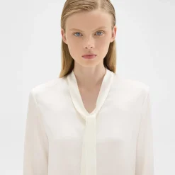 Theory Tie Neck Blouse In Satin-Women Tops