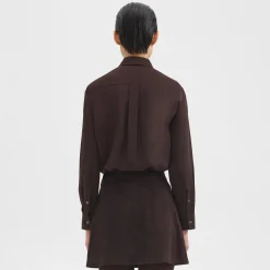 Theory Tie Neck Blouse In Silk Georgette-Women Tops