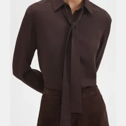Theory Tie Neck Blouse In Silk Georgette-Women Tops