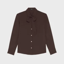 Theory Tie Neck Blouse In Silk Georgette-Women Tops