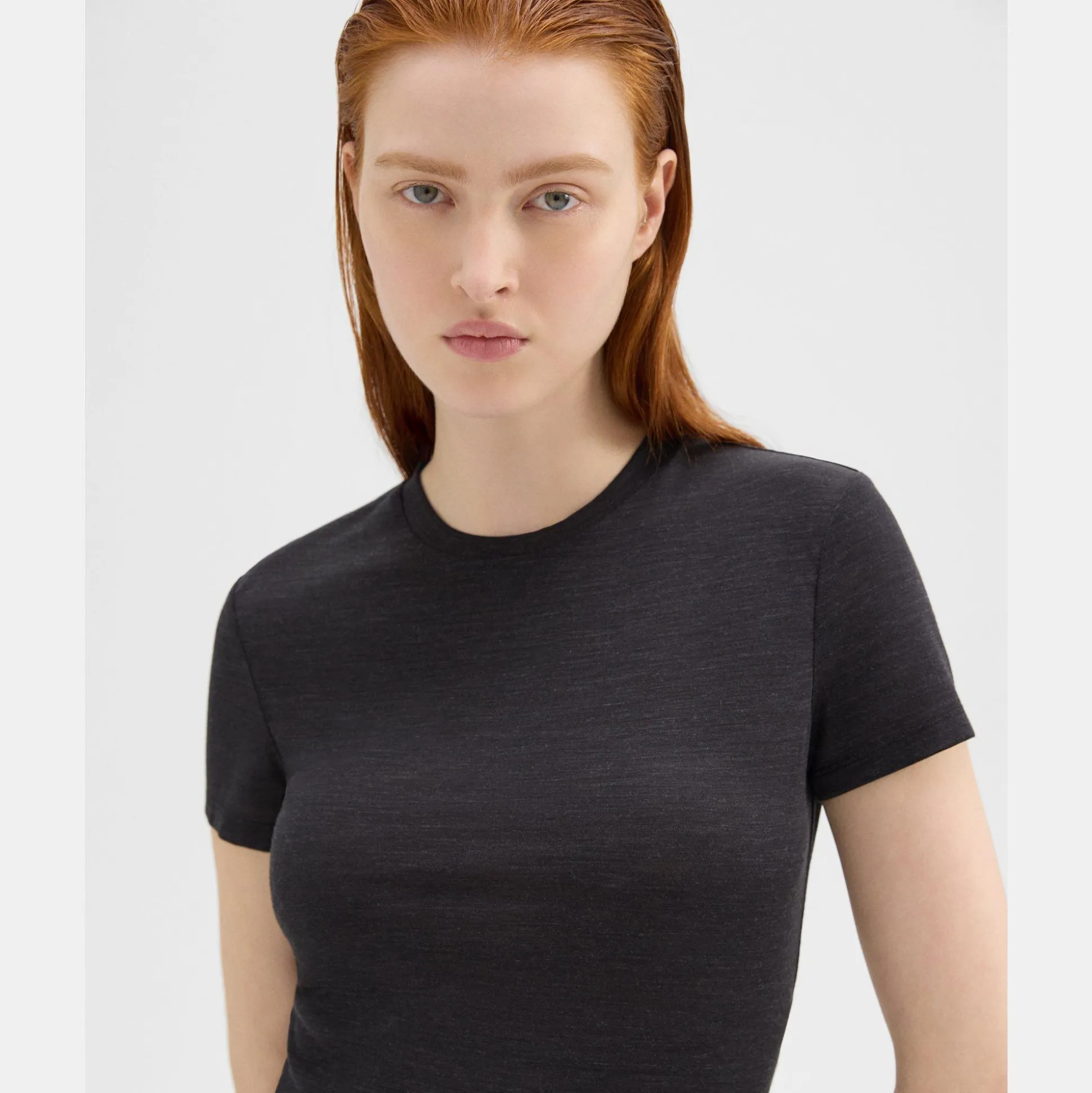 Theory Tiny Tee In Melange Wool Jersey-Women T-Shirts