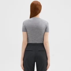 Theory Tiny Tee In Melange Wool Jersey-Women T-Shirts