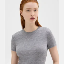 Theory Tiny Tee In Melange Wool Jersey-Women T-Shirts