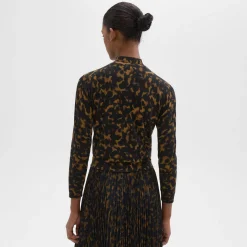 Theory Tortoiseshell Printed Cardigan In Merino Wool-Women Sweaters + Cardigans