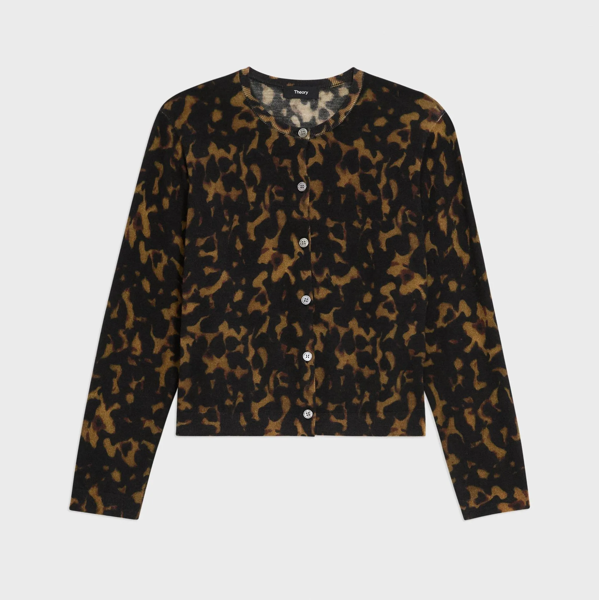 Theory Tortoiseshell Printed Cardigan In Merino Wool-Women Sweaters + Cardigans