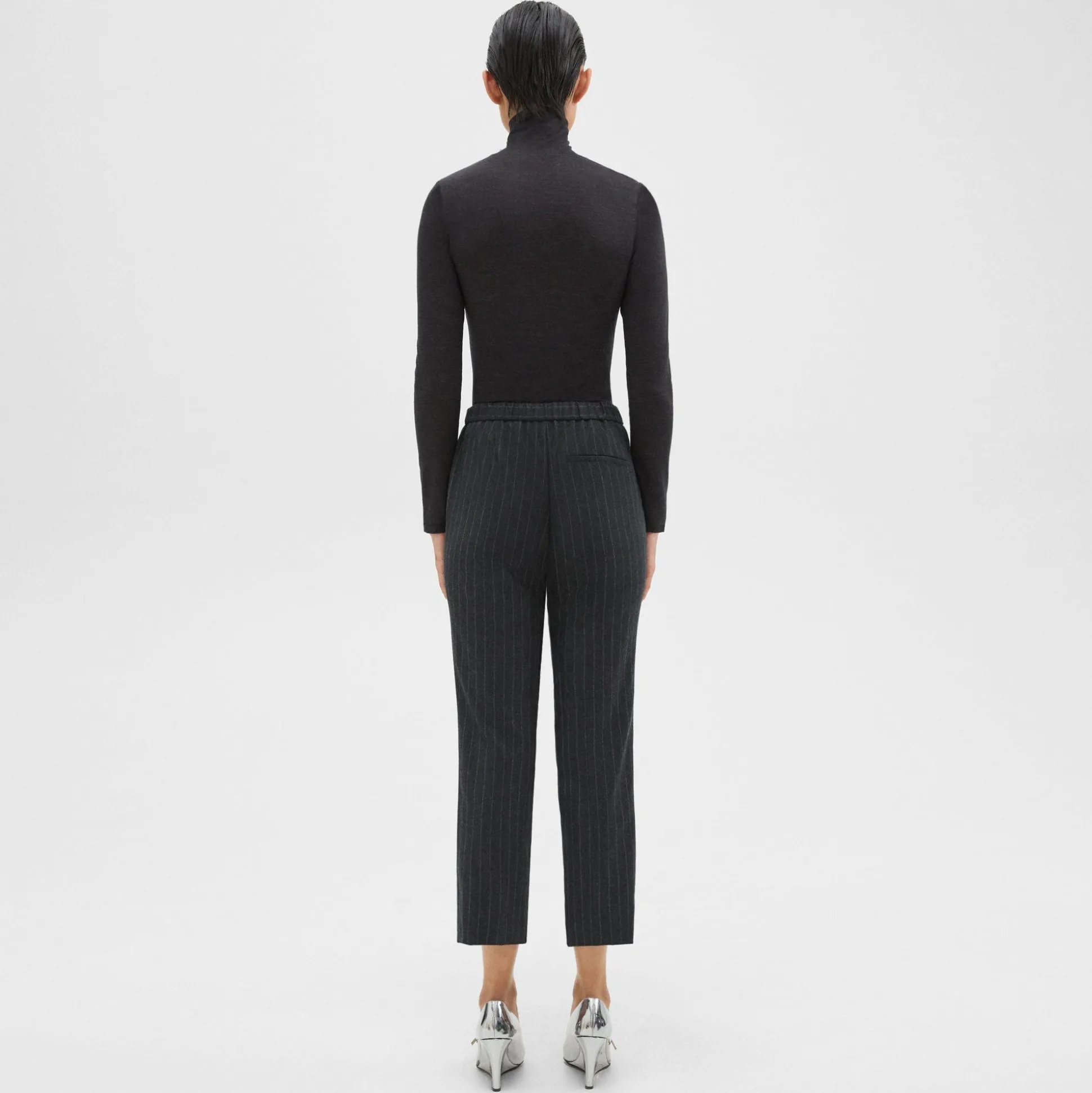 Theory Treeca Pull-On Pant In Pinstripe Wool Flannel-Women Suits|Pants