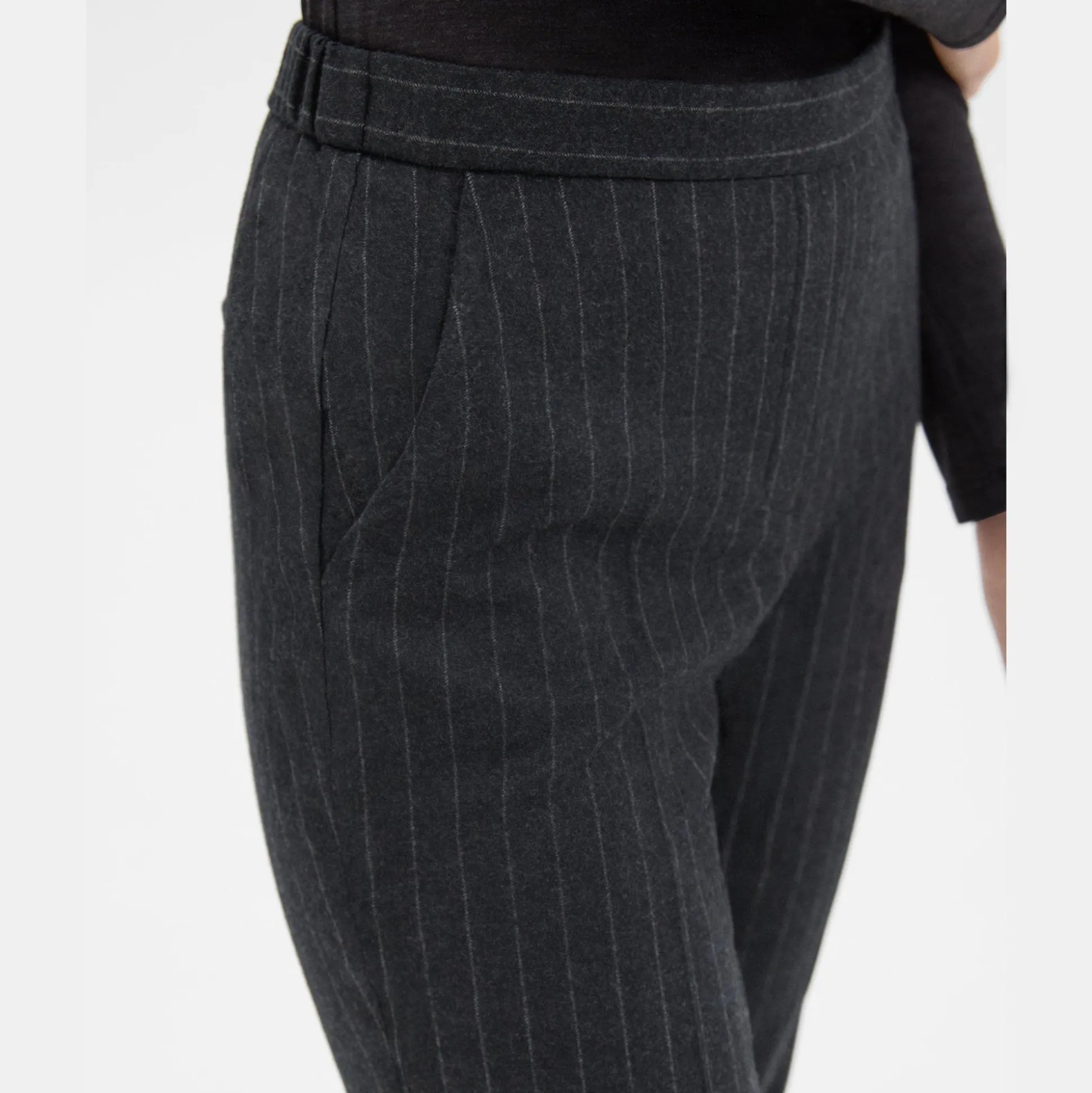 Theory Treeca Pull-On Pant In Pinstripe Wool Flannel-Women Suits|Pants