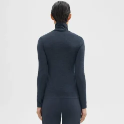 Theory Turtleneck Tee In Melange Wool Jersey-Women T-Shirts