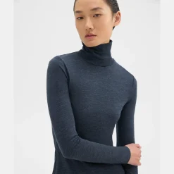 Theory Turtleneck Tee In Melange Wool Jersey-Women T-Shirts