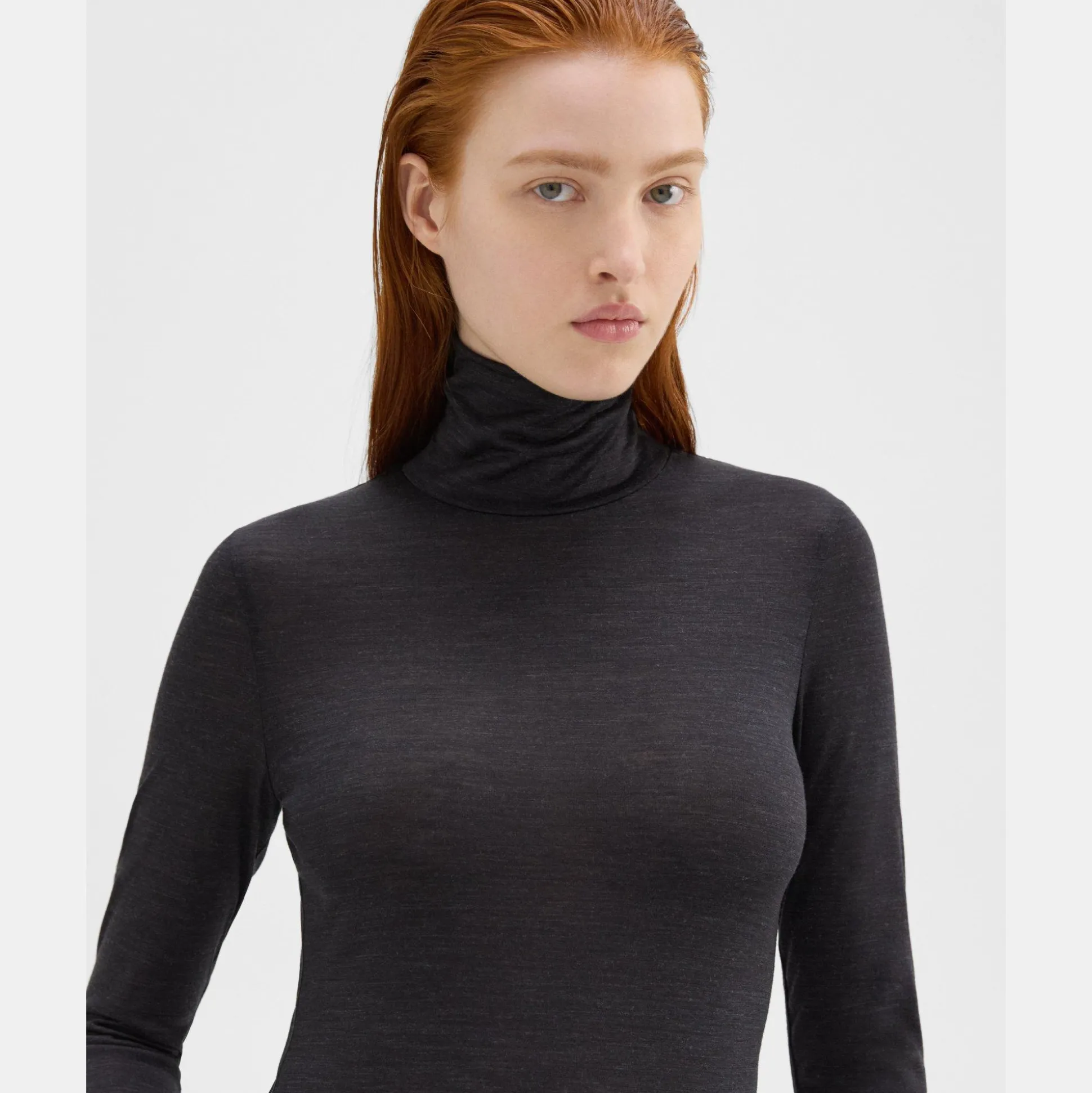 Theory Turtleneck Tee In Melange Wool Jersey-Women T-Shirts