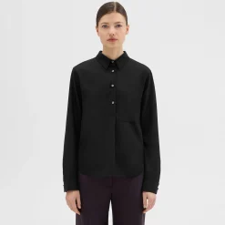 Theory Virgin Wool Popover Shirt-Women Tops