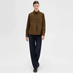 Theory Virgin Wool Popover Shirt-Women Tops