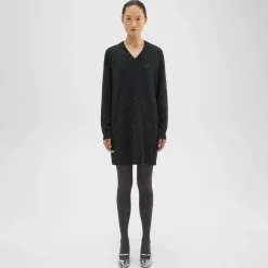 Theory V-Neck Sweater Dress In Donegal Wool-Cashmere-Women Dresses