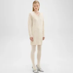 Theory V-Neck Sweater Dress In Donegal Wool-Cashmere-Women Dresses