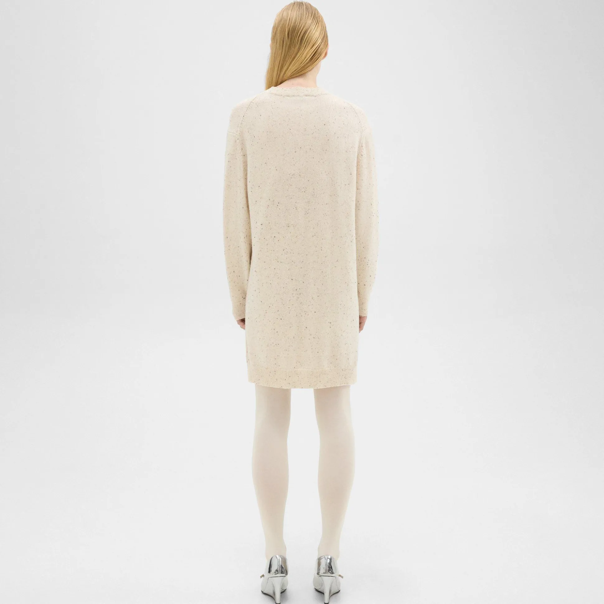 Theory V-Neck Sweater Dress In Donegal Wool-Cashmere-Women Dresses