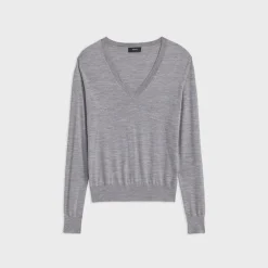 Theory V-Neck Sweater In Merino Wool-Women Sweaters + Cardigans