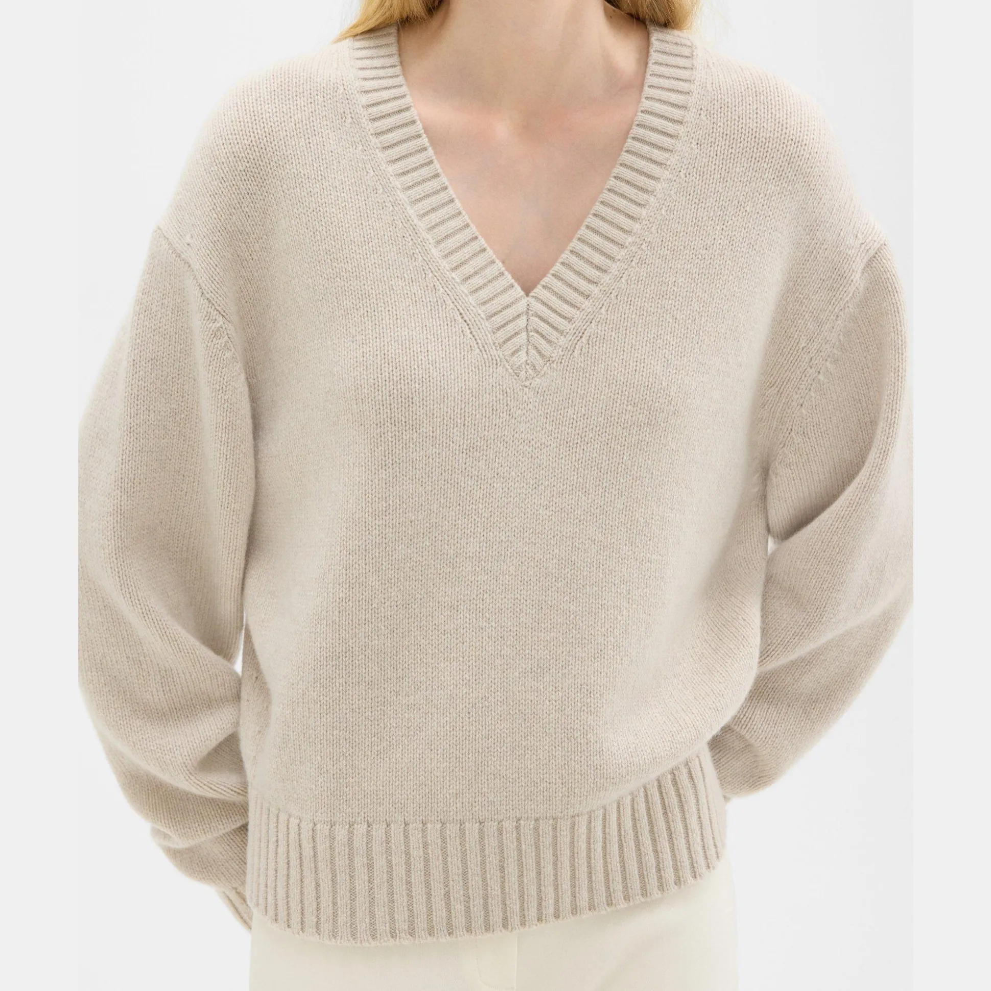 Theory V-Neck Sweater In Recycled Wool-Cashmere-Women Sweaters + Cardigans