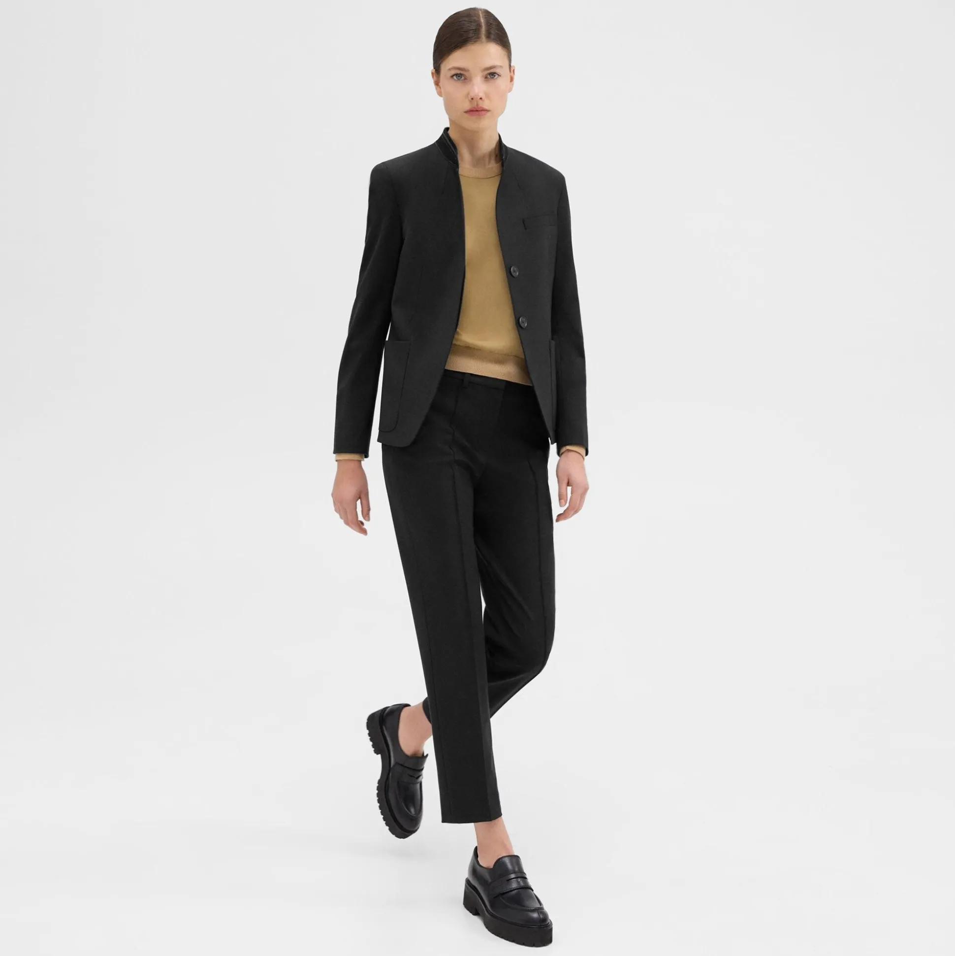 Theory Wool Gabardine Stand-Collar Blazer-Women Suits|Blazers + Jackets